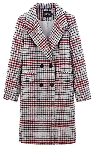 CHARTOU Women's Winter Oversize Woolen Plaid Peacoat Jacket — Grey