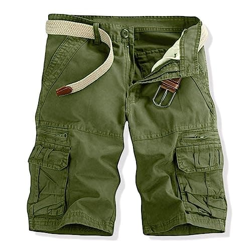 utcoco Men's Relaxed Fit Multi-Pocket Cargo Shorts in Cotton — Army Green