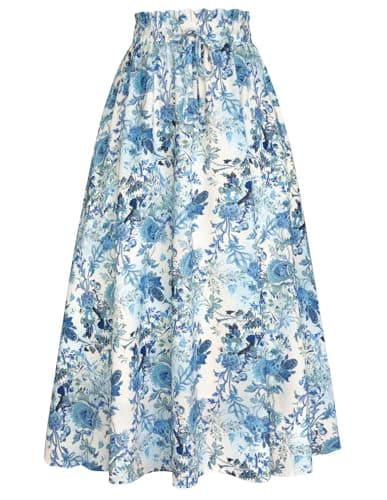 Scarlet Victorian Maxi Skirts for Women Summer Floral Pockets — Boho Blue