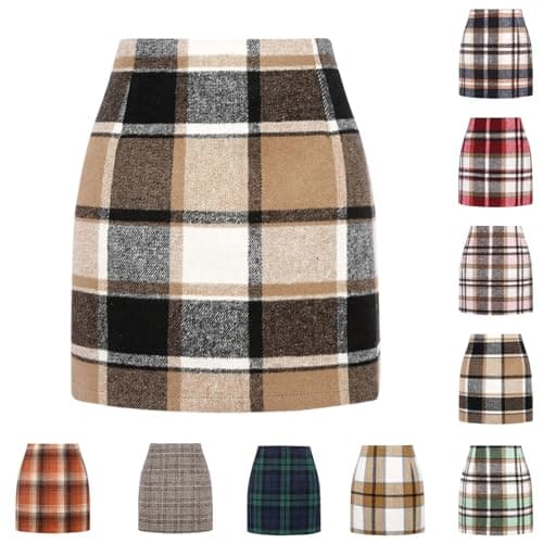 Womens High Waist Plaid Wool Bodycon Mini Skirt Casual Stretch Flannel