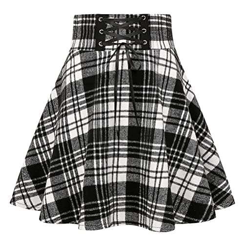 Wool Plaid Mini Gothic Skirts for Women — Black