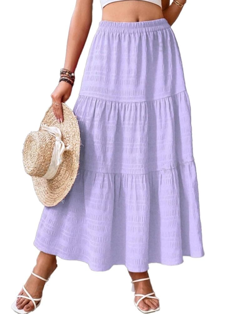IDEALSANXUN High Waisted Elastic Pleated Maxi Skirt