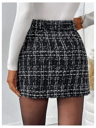 Milumia Women's Plaid High-Waisted Straight Mini Skirt with Tweed Belt