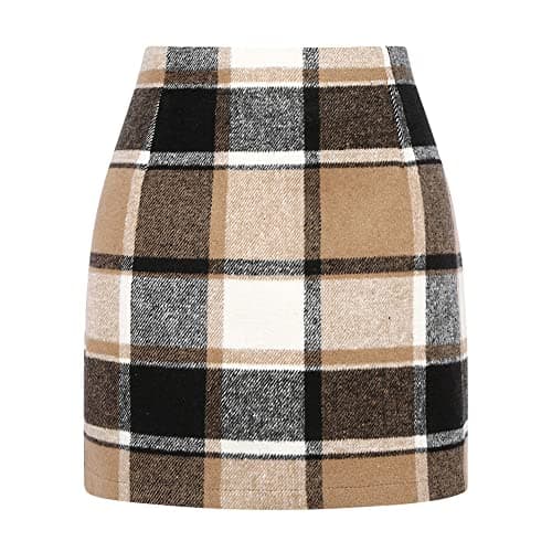 Kinghua Women's HighWaisted Wool Plaid Pencil Skirt Fall Winter