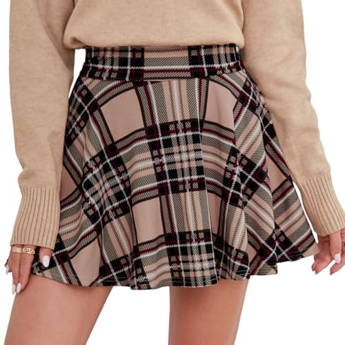 DJT Women's Flared Pleated Mini Skater Skirt with Shorts — Pink Plaid