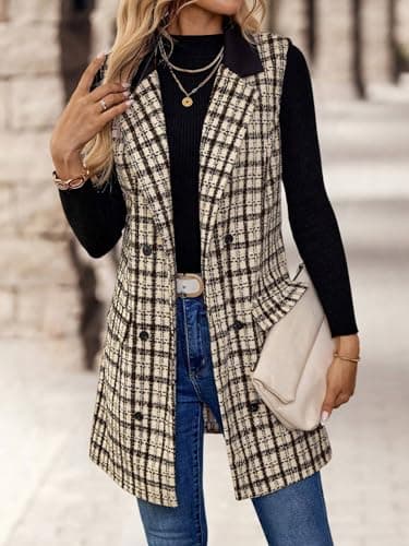 IDEALSANXUN Women's Long Tweed Sleeveless Blazer Jacket