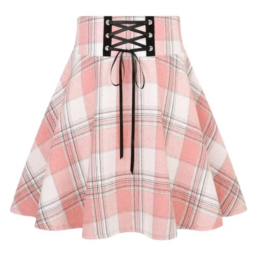 2024 Gothic Plaid Mini Skirts for Women - Short High Waist — Plaid Light Pink