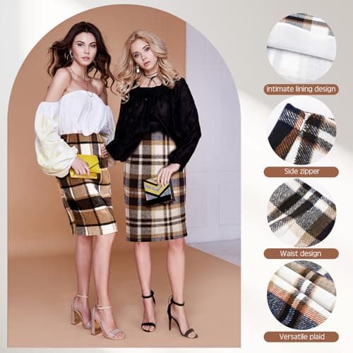 2-Pack Women's Wool Plaid Midi Skirts for Fall/Winter 2024