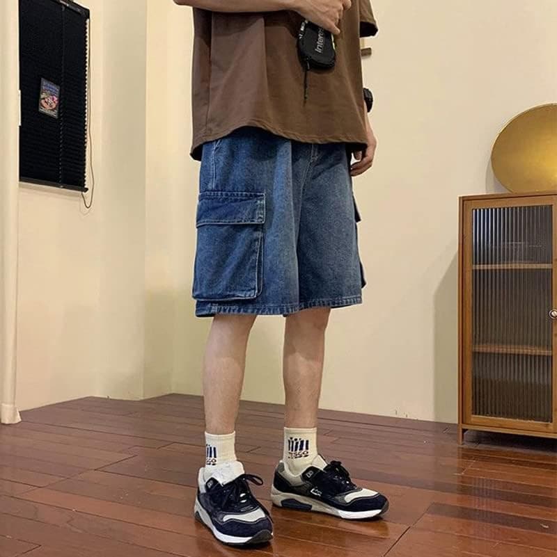 POHADON Men's Baggy Denim Shorts Casual Hip Hop Y2K Cargo Jeans