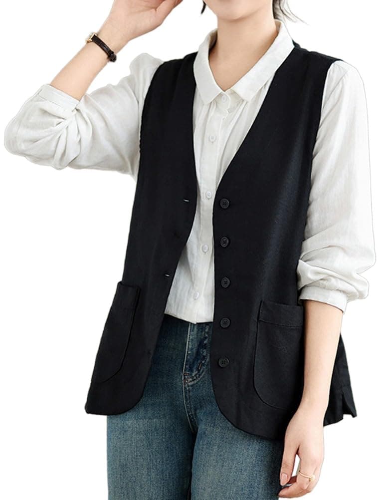IDEALSANXUN Women's Linen Vest Lightweight Spring Summer Blazer