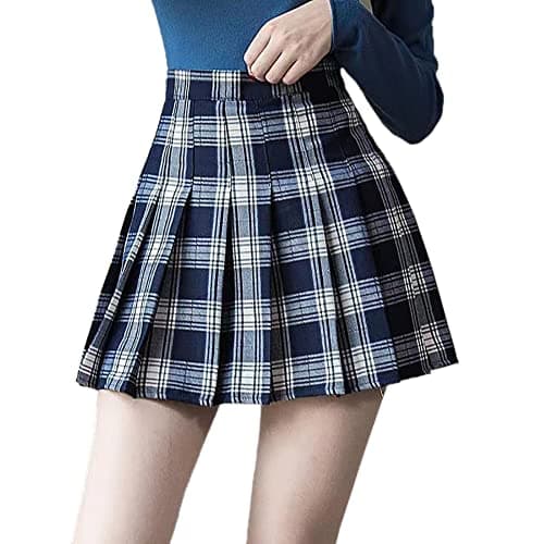 YANOOLH Women's Plaid A-line School Skirt — Black Pleated