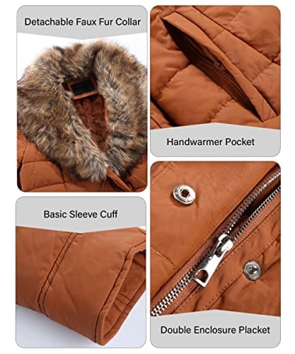 Bellivera Women's Winter Puffer Jacket with Removable Fur Collar