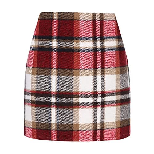 Yuemengxuan Women's Wool Plaid High Waist A-line Skirt