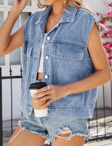 IDEALSANXUN Women's Casual Oversized Sleeveless Denim Jacket