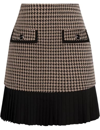 Kate Kasin Women's Casual Plaid High Waist Pleated Mini Skirt