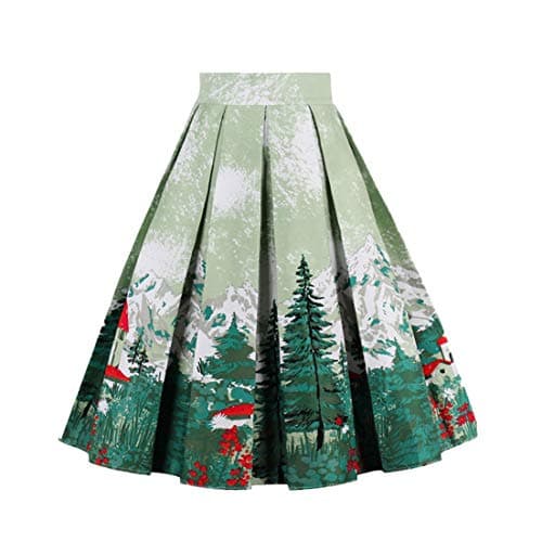 OBBUE Vintage Floral A-line Printed Midi Skirt with Pockets — Christmas-tree