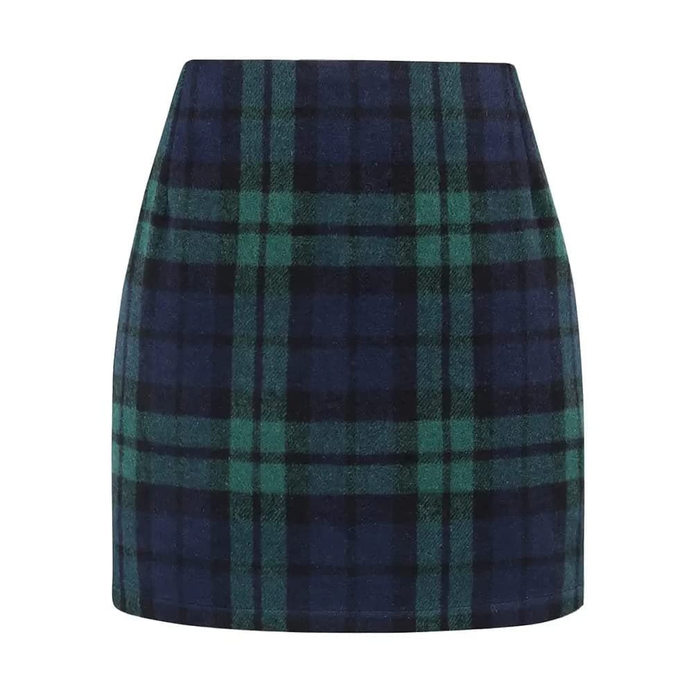 Women's Plaid Wool Mini Skirt for Fall and Winter