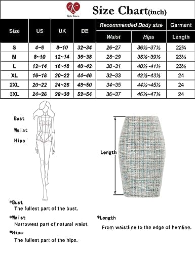 Kate Kasin Women's Knee-Length Stretchy Tweed Pencil Skirt