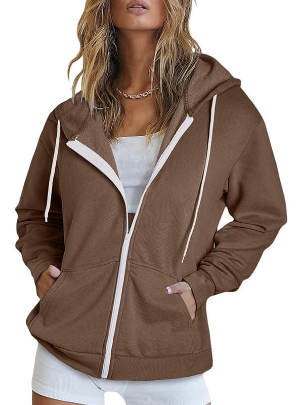 Women's Zip Up Hoodie Sweatshirt Jacket Coat — A Coffee