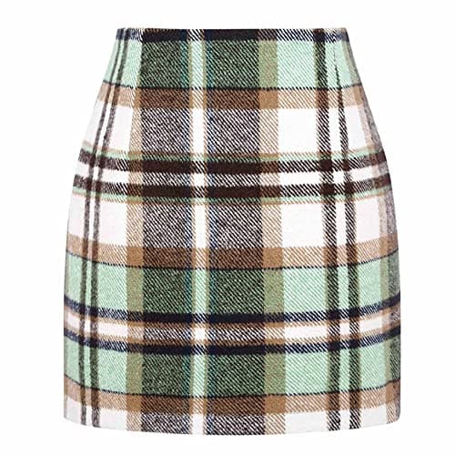 2024 Fall/Winter High Waist Wool Plaid Skirt for Women - Casual and Bodycon — 01 Green