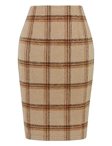 2024 Fall/Winter Plaid Midi Skirt for Women — Khaki