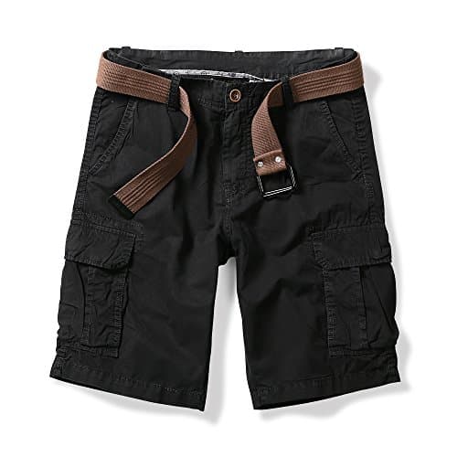 OCHENTA Men's Lightweight Cargo Shorts with Pockets Casual Cotton Shorts (No Belt) — Black