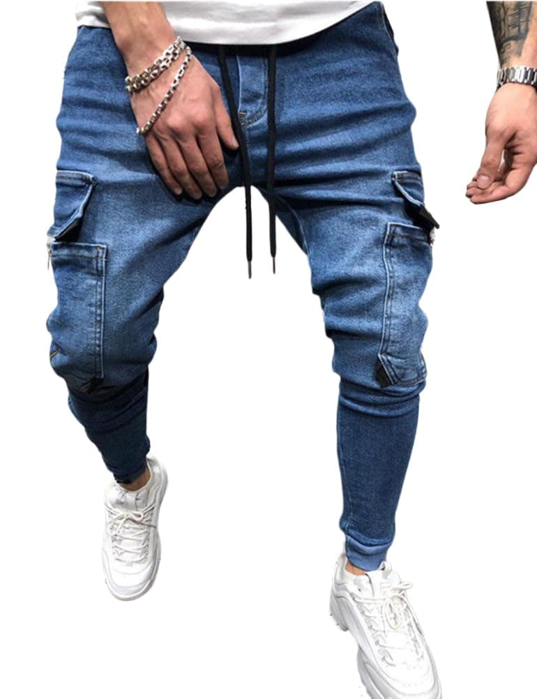 Slim Fit Drawstring Cargo Jeans for Men