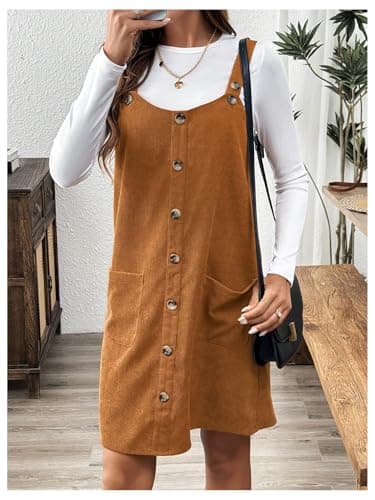 SOLY HUX Women's Corduroy Button Front Sleeveless Pocket Short Dress