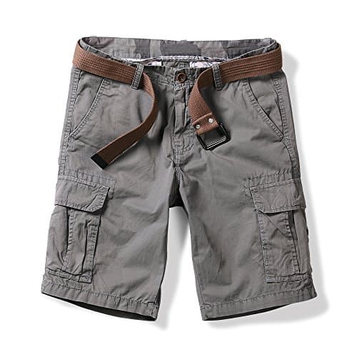 OCHENTA Men's Lightweight Cargo Shorts with Pockets Casual Cotton Shorts (No Belt) — Gray