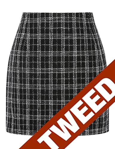 High Waist Plaid Bodycon Pencil Skirt — Tweed Black