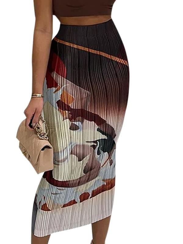 Avanova Women's Floral Print Pencil Midi High-Waisted Skirt