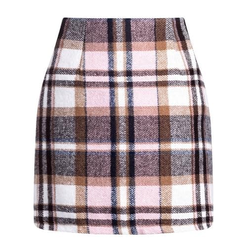 Womens High Waisted Wool Plaid Mini Skirt