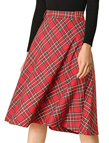Allegra K Women's Vintage Tartan A-Line Midi Skirt