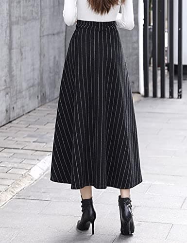 IDEALSANXUN Women's High Waist Vintage Pleated Long Wool Skirts