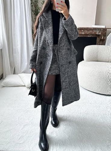 Chouyatou Women's Winter Herringbone Wool Trench Coat
