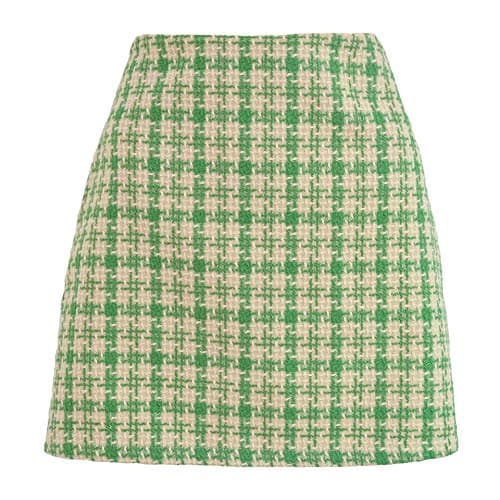 Women's High Waist Plaid Wool Mini Skirt — Tweed Green