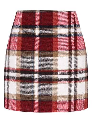 UANEO High Waisted Plaid Mini Skirt for Women — Red