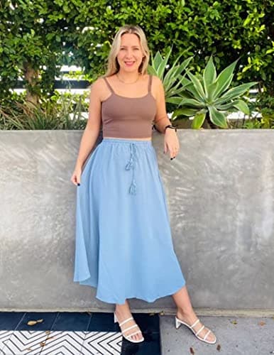 Zeagoo Women's High-Waisted Elastic Midi Skirt with Brown Leaf Print XXL