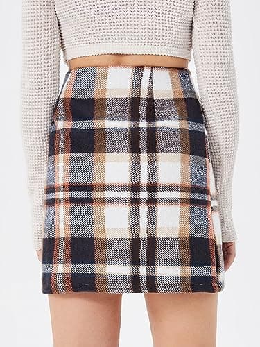 Scacto Women's Casual High Waist Plaid Wool Mini Skirt