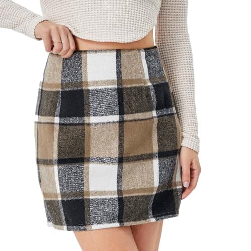 Scacto Women's High-Waisted Zipper Side Plaid Mini Skirt