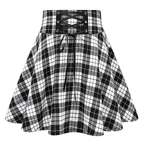 2024 Gothic Plaid Mini Skirts for Women - Short High Waist — Plaid Black New