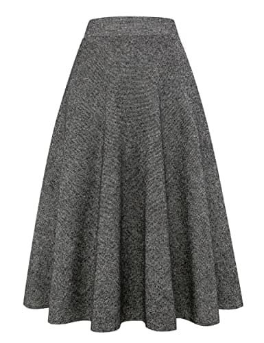 Mywinway Women's Warm Winter Aline High-Waisted Wool Plaid Skirts — Black