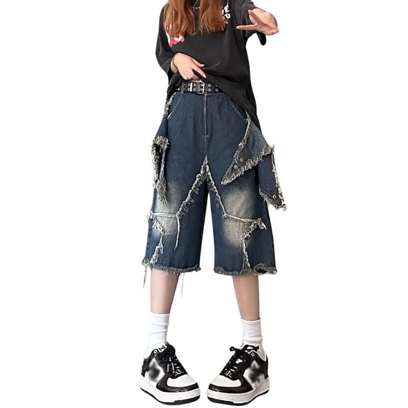 OTEEGX Y2K Baggy Jean Shorts for Women Men Summer Denim Grunge Clothing