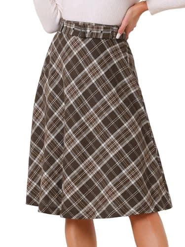 Allegra K Women's Vintage Tartan A-Line Midi Skirt — Khaki