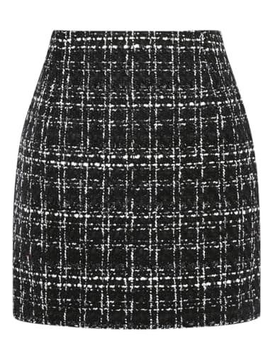 Mywinway Plaid High Waist A-Line Skirt for Women — Black