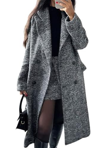 Chouyatou Women's Winter Herringbone Wool Trench Coat