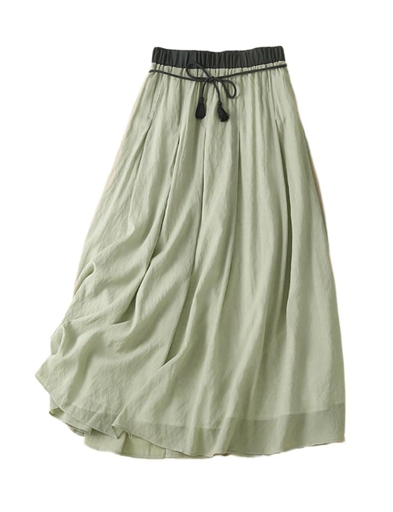 ideal SanXun Women's Lightweight Casual Vintage Drawstring Midi Skirts