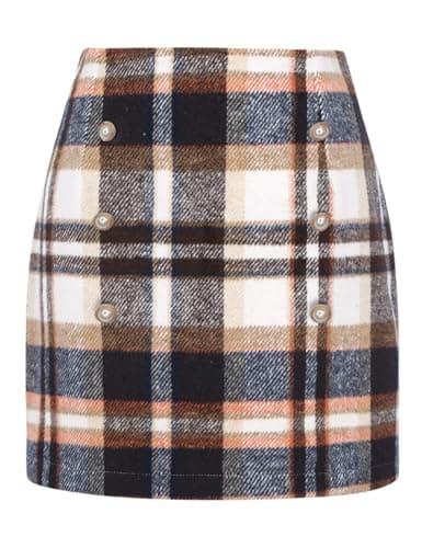 IDEALSANXUN Women's Plaid Mini Wool Skirt for Fall Winter — Brown