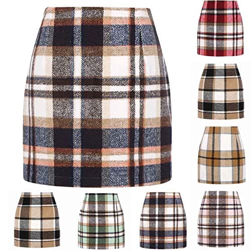 2024 Fall/Winter High Waist Wool Plaid Skirt for Women - Casual and Bodycon