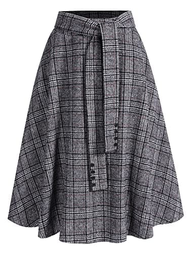 ZAFUL Women's Winter Plaid A-Line Midi Skirt with Pockets — Dark Grey